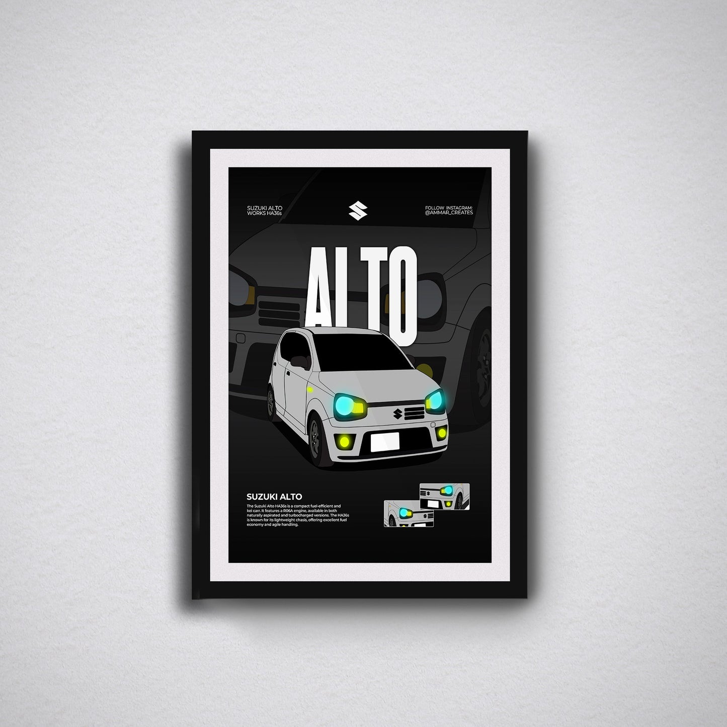 JDM Compact Car Art: Suzuki Alto Framed Poster.